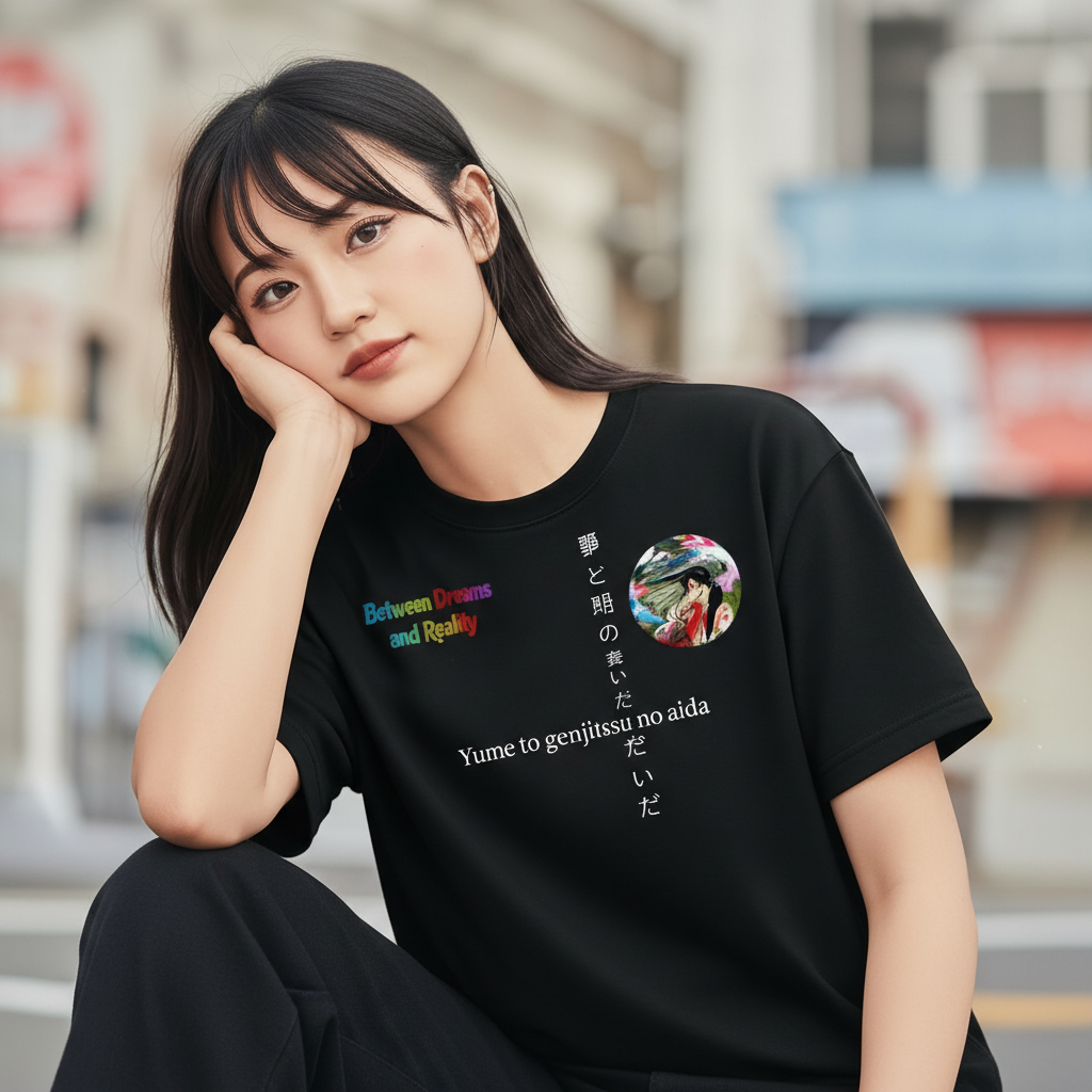 Between Dreams and Reality T-Shirt — Japanese Kanji Streetwear, Oriental Aesthetic Unisex Tee