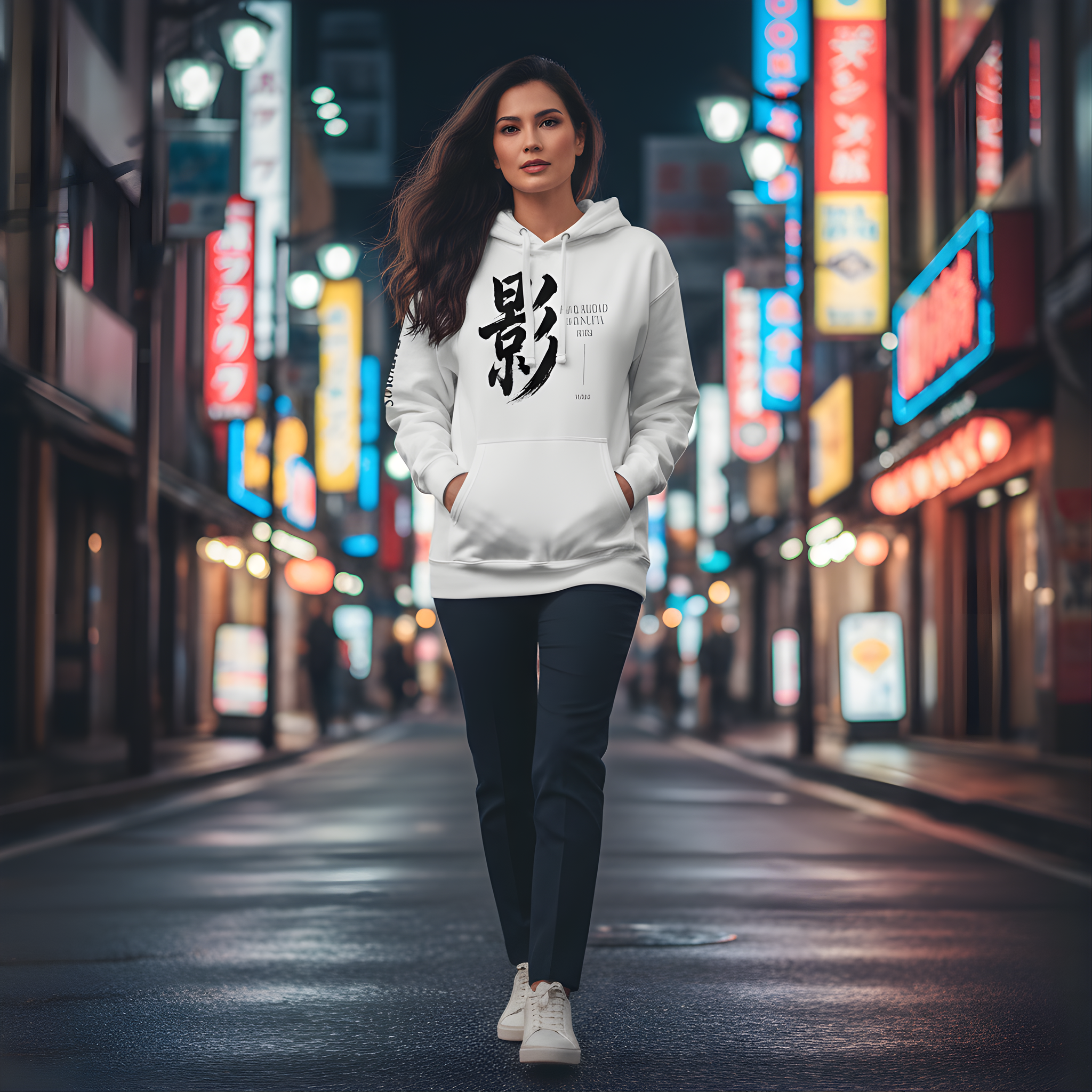 Sudadera Blanca Premium 影  – Sombra Japonesa Minimalista | Arte Streetwear Unisex