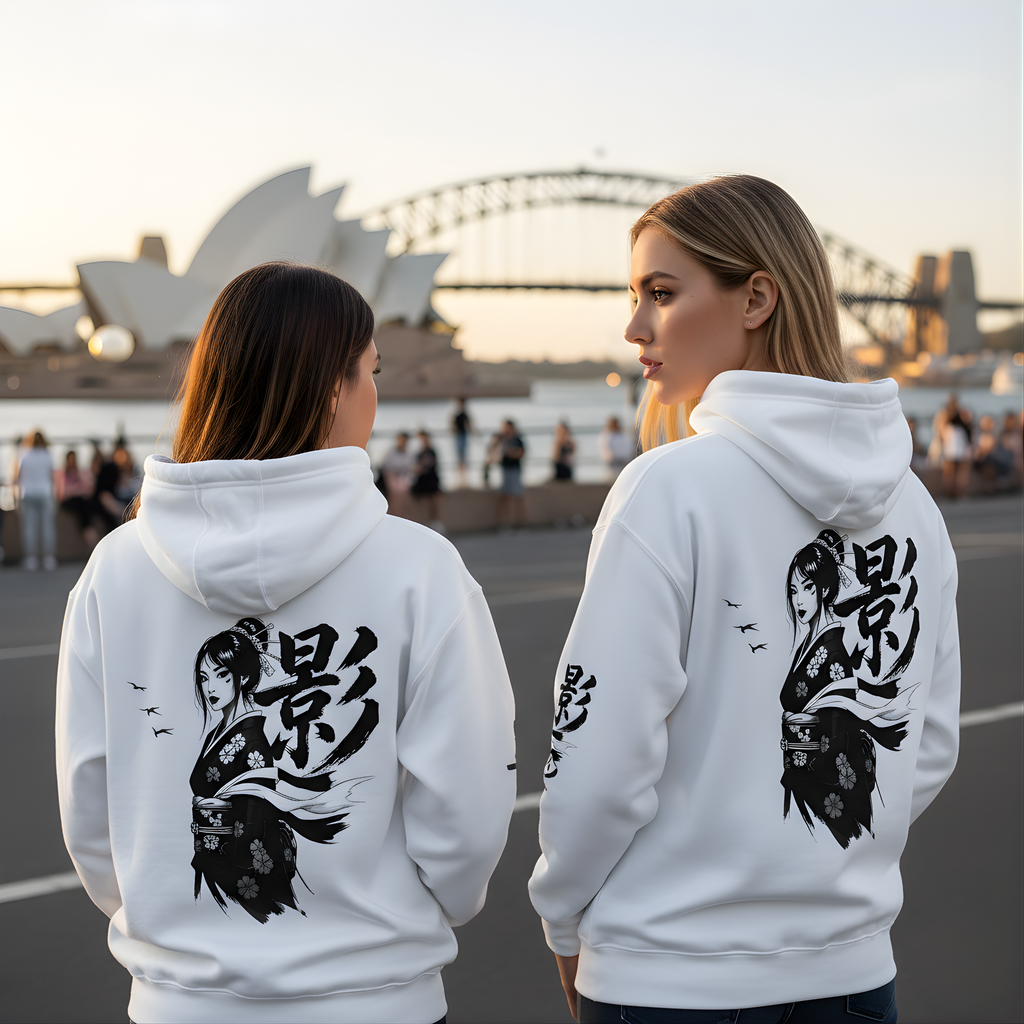 Sudadera Blanca Premium 影  – Sombra Japonesa Minimalista | Arte Streetwear Unisex